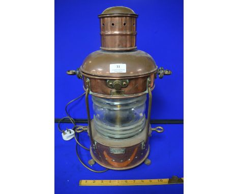 Copper Ships Lamp by J.H. Peters, Hamburg Adapted to 40v Lamp 