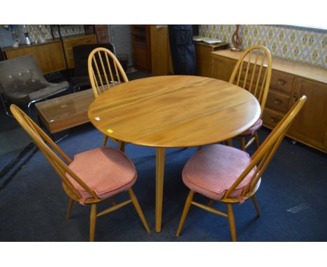 Ercol Circular Dining Table plus Four Matching Bentwood Dining Chairs 