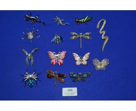 Vintage Costume Jewellery Brooches; Butterflies, Spiders and Bugs 