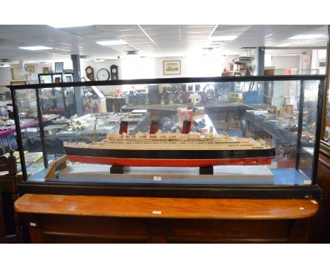 Scale Model Ship in a Glass Case - RMS Queen Mary 