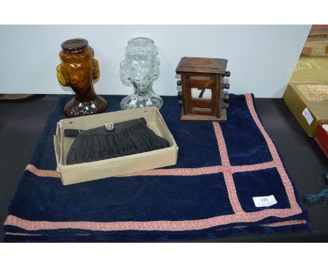 Vintage Fabric, Handbag, Money Boxes, and a Calendar 