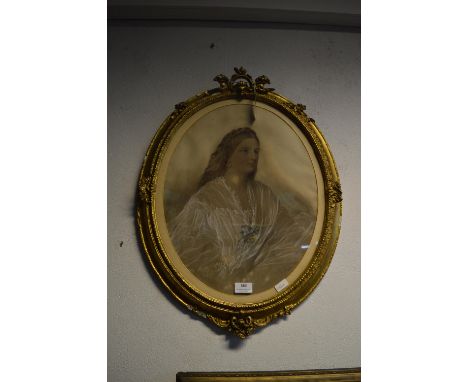 Oval Gilt Framed Pastel Portrait by Jane Masters Rogers circa 1870 