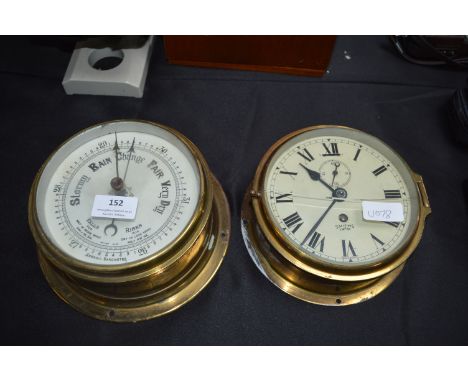 Brass Aneroid Barometer and a Smiths Brass Ships Clock (AF) 