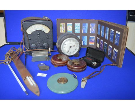 Universal Avometer plus Tape Measures, Cigarette Card Album, Whistles, Thermometer Set, etc. 