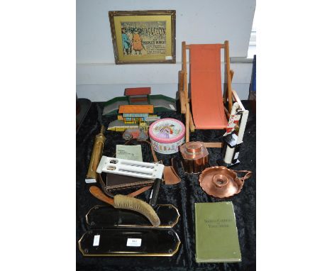 Collectible Items; Dolls, Deckchair, Air Thermometer, Brass Valve, Toy Railway Stations, etc. 