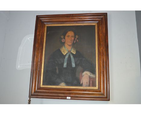 Victorian Oil on Canvas "Portrait of Mrs. Carmichael of Hull" in Period Rosewood Frame 