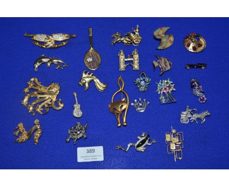 Vintage Costume Jewellery Brooches; Sea Creatures, Transport, Ornamental, etc. 