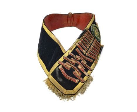 GEORGE VI DRUM MAJOR’S BALDRIC SASH, of The Royal Scots Fusiliers, embroidered with Royal cypher, padded crest and battle hon