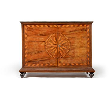 A Continental walnut and 'star burst' marquetry commode, incorporating some late 18th century elements and later adapted, wit