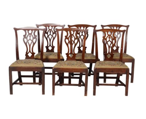 A companion set of six mahogany dining chairs, including late 18th century and later examples, in the manner of Thomas Chippe