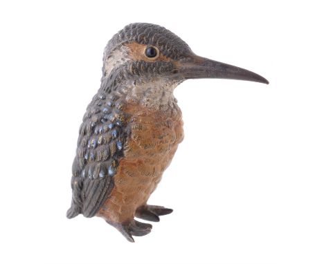 An Austrian cold-painted bronze model of a Kingfisher, early 20th century, in the manner of work by Franz Bergman, naturalist