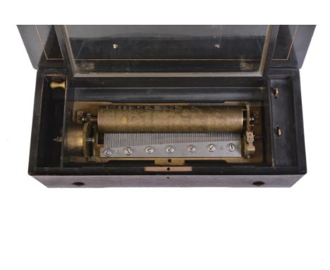 Y A Swiss rosewood and inlaid musical box, circa 1890, playing a choice of airs via a pinned brass cylinder and tuned steel c