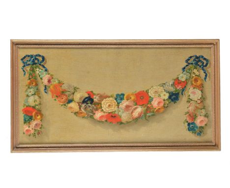 Italian School (19th century)Floral swags, a pairOil on canvas 56 x 109.5cm (22 x 43 in.) (2)Condition Report: Blue flower (l