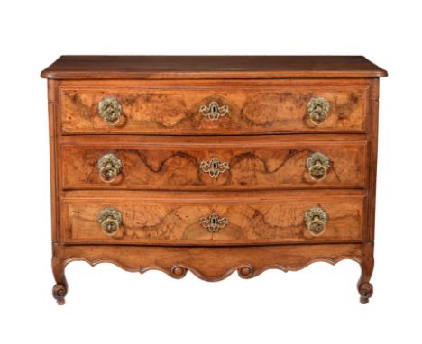 A Continental figured walnut commode, mid 18th century, 93cm high, 128cm wide, 67cm deepCondition Report: Marks, knocks, scra
