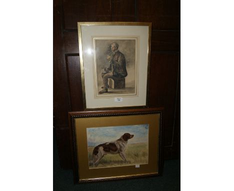 19th Century English School A man smoking a pipe and drinking ale, watercolour, 26 x 18cm, together with another English Scho