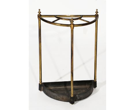 A BRASS HALF ROUND STICK STAND, 42cm across