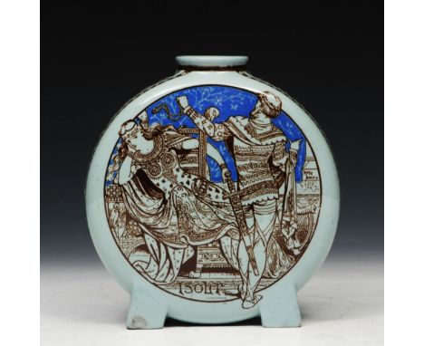 A MINTONS AESTHETIC MOON FLASK with transfer scenes after E Moyr Smith, impressed mark, 16cm high