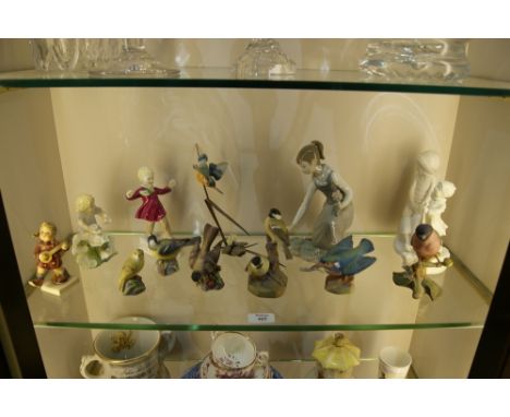 A COLLECTION OF SEVEN ROYAL WORCESTER MODEL BIRDS, a Lladro figure, a Royal Worcester model 'January' and another 'May', a Hu