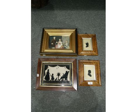 19th Century School A pair of silhouette miniatures of a lady and a gentleman, watercolours, each 11 x 7.5cm, together with a