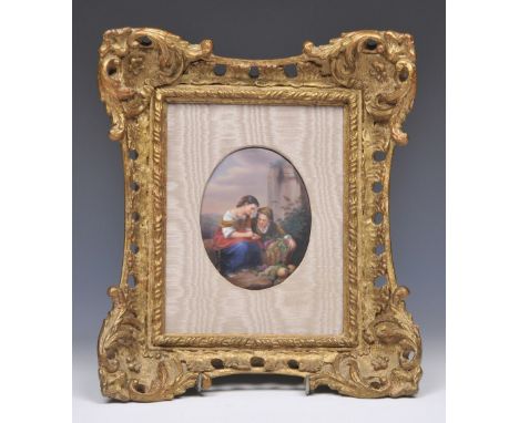 AN OVAL PORCELAIN PANEL mounted in a frame, 19th Century, probably German