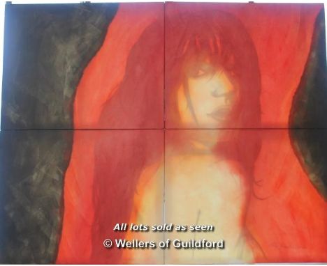 *Philip Brererton, oil on four canvas panels mounted as one, painted on reverse to create a portrait of a woman when viewed f