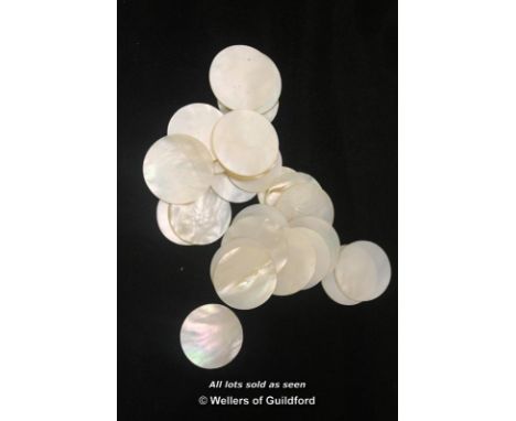*Round mother of pearl gaming counters, approx 26 (Lot subject to VAT) (LQD98)