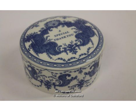 *Spode Blue Room Mementos Porcelain "A Special Thank You" Lidded Trinket Pot Box- (Lot Subject To VAT) [LQD100]