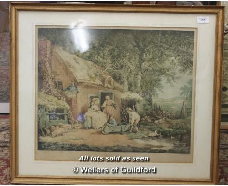 After G. Morland, 'The Happy Cottagers', Lithograph print, engraved by Joe Grozer, published 1793, framed and glazed, 48 x 55
