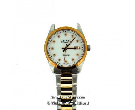 *Ladies' Rotary wristwatch, ciruclar mother of pearl dial with diamond dot hour markers, in two-tone stainless steel, a/f, st
