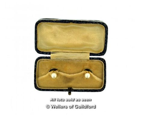 *Pair of vintage pearl shirt studs, in yellow metal stamped 9ct, boxed (Lot subject to VAT)