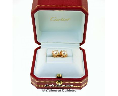 *Pair of Cartier Akoya pearl ear studs, 6.6mm pearls mounted in 18ct rose gold, in original box (Lot subject to VAT)