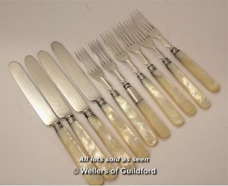 *Antique Sheffield silver plate fruit knife and fork with mother of pearl handles (Lot subject to VAT) (LQD98)