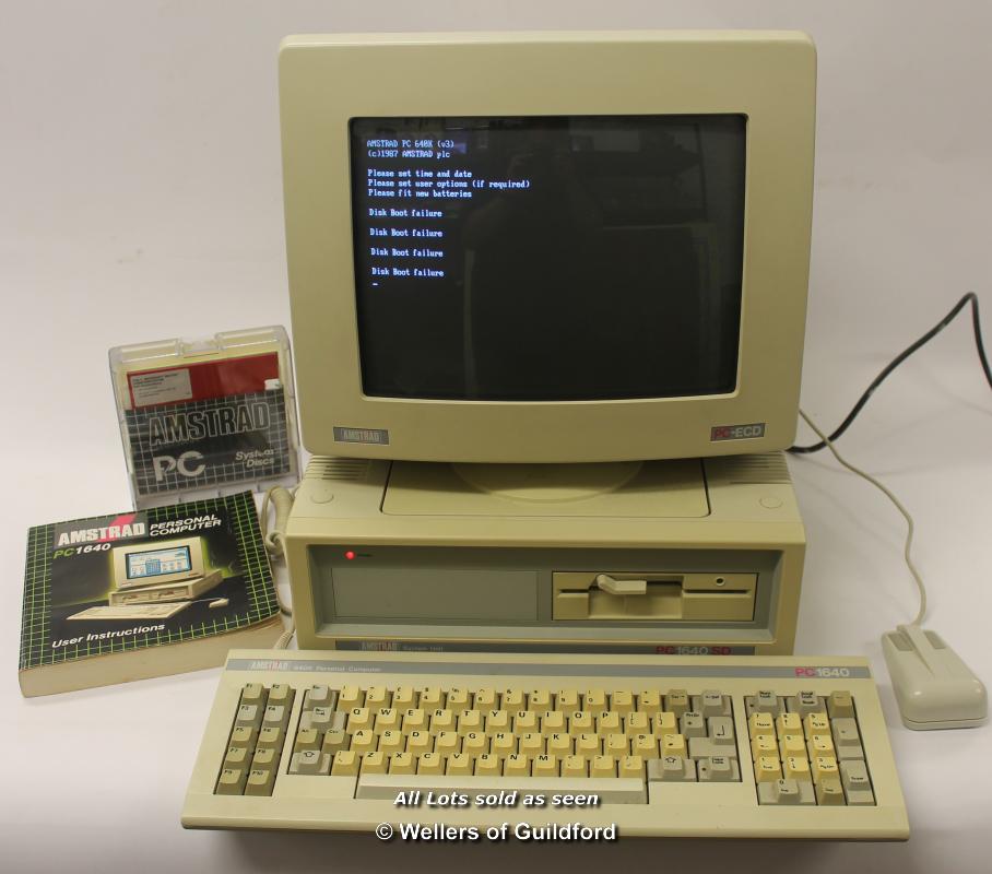 Retro Computing: Amstrad Pc1640 Sd Computer And Pc-ecd Monitor With 