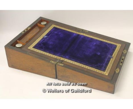 *Antique Victorian mahogany writing slope with mother of pearl inlays (Lot subject to VAT) (LQD98)