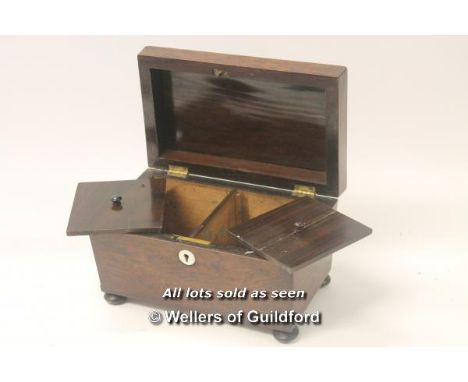 *Antique tea caddy with mother of pearl keyhole and key (Lot subject to VAT) (LQD98)