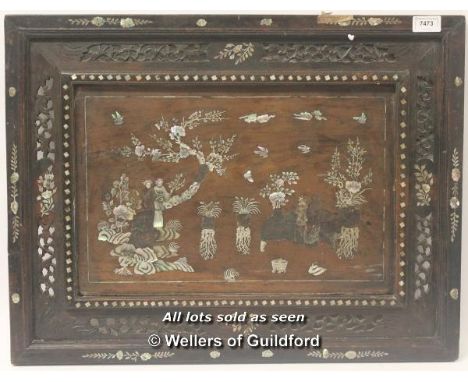 *Oriental carved inlay and mother of pearl tray (Lot subject to VAT) (LQD98)