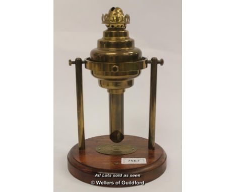 *Rare Brass Cambrian Paraffin Lamp On Wooden Stand, E. Thomas &amp; Williams 275055- (Lot Subject To VAT) [LQD100]