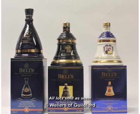 Bell's Scotch Whisky: three limited edition commemorative decanters, 50th Wedding Anniversary of the Queen and Prince Philip,