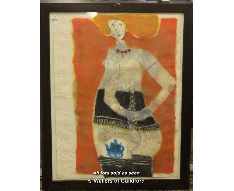 *Theo Tobiasse (Israeli, 1927-2012), colour lithograph, "dame a la theiere bleue", numbered XIX/XXV, signed in pencil, 98 x 7