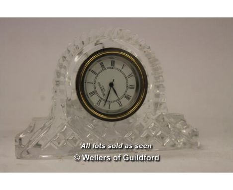 Waterford glass Napoleon hat style mantel clock, 6.5cm.