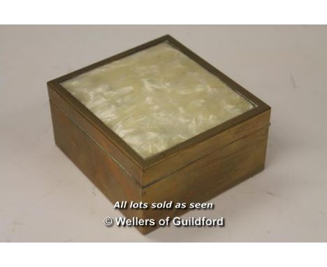 *A  vintage brass and mother of pearl shell effect cigarette box (Lot subject to VAT) (LQD98)