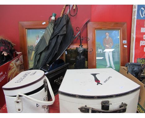 Jewellery Display, cases, Art Deco style clock, umbrellas, three pictures.