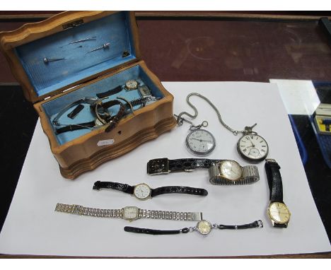 A Silver Pocket Watch, (lacking glass), Ingersoll pocket watch Bentima, Sekonda, Timex, Fero and other wrist watches in caske