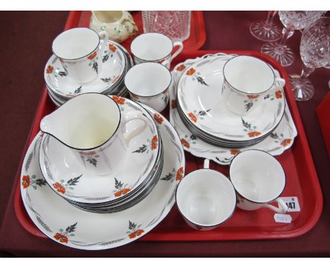 Shelley Tea Dessert Service, with floral decoration, thirty three pieces:- One Tray