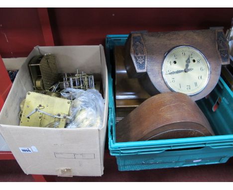 Four Mantle Clocks, (faults), quantity of clock works:- Two Boxes.