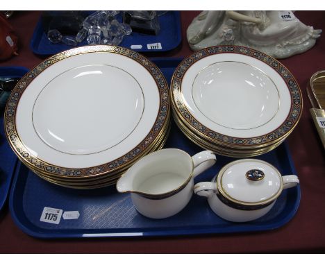 Royal Crown Derby 'Dauphin' Dinner Ware, comprising 6 x  27mm diameter plates, 6 x soups, sucrier and cream jug (all first qu