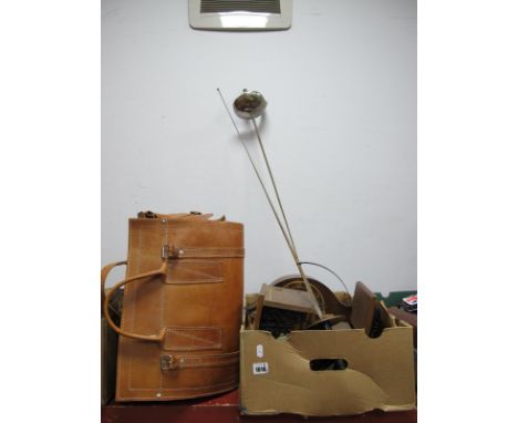 Candlesticks, model desk, horn birds, clocks (adapted):- One Box, bag, two fencing style swords.