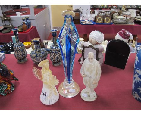 Zeleznybrod Glass Figure of Surgeon, 19.5cm high, Murano glass angel, a Venetian example and a candlestick. (3)