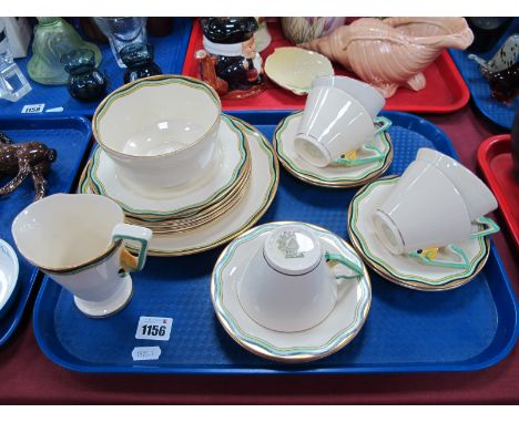 Burleigh Ware 1920's Tea Service, with gilt black, green, yellow bands and flowers to handles, (one cup missing), (twenty pie