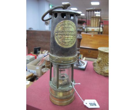 Miners Lamp, Hailwood &amp; Ackroyd of Morley, type O.I.B, 27cm high with handle down.